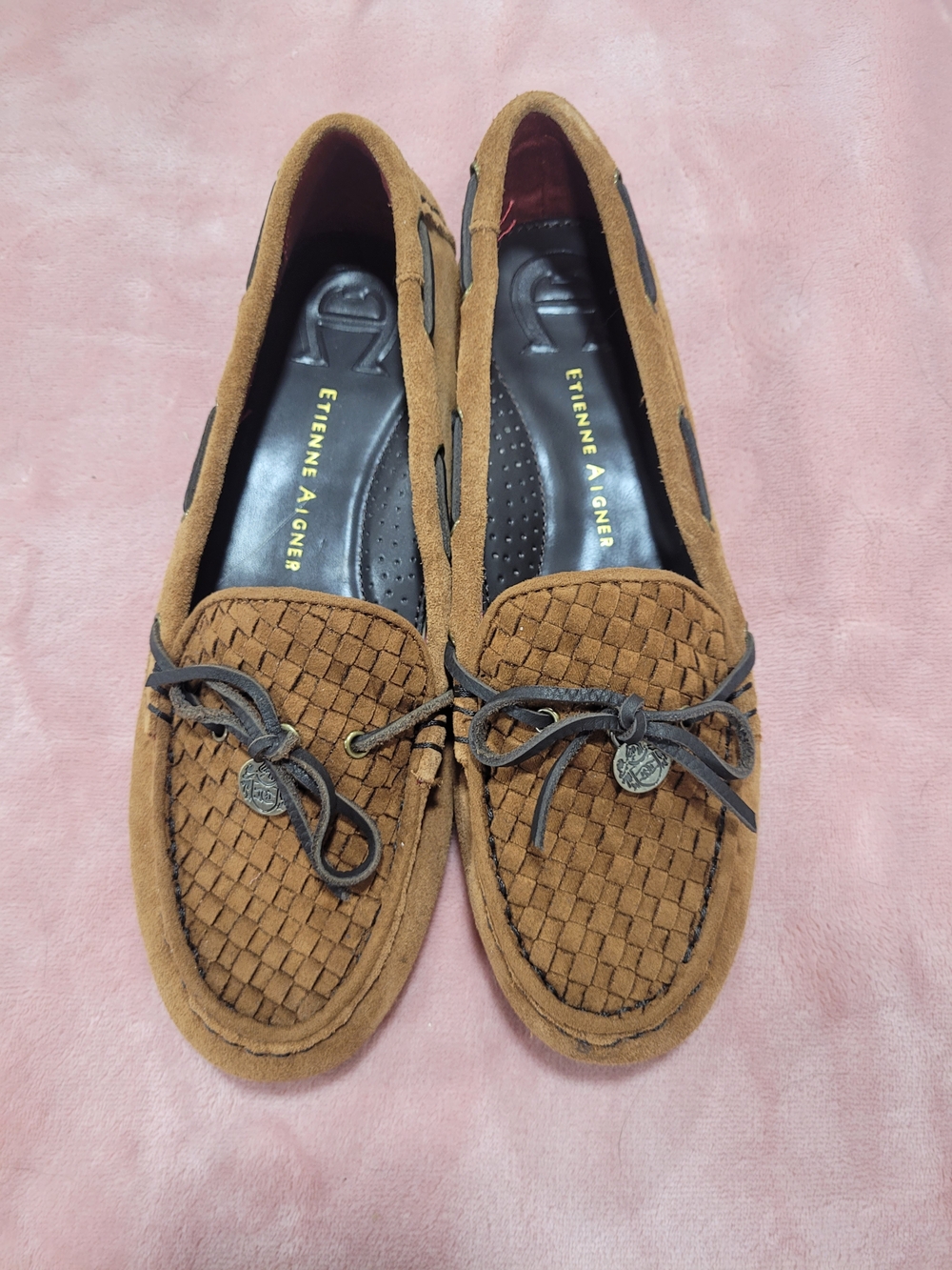 Etienne Aigner Women's Brown Suede Woven Moccasin Loafers